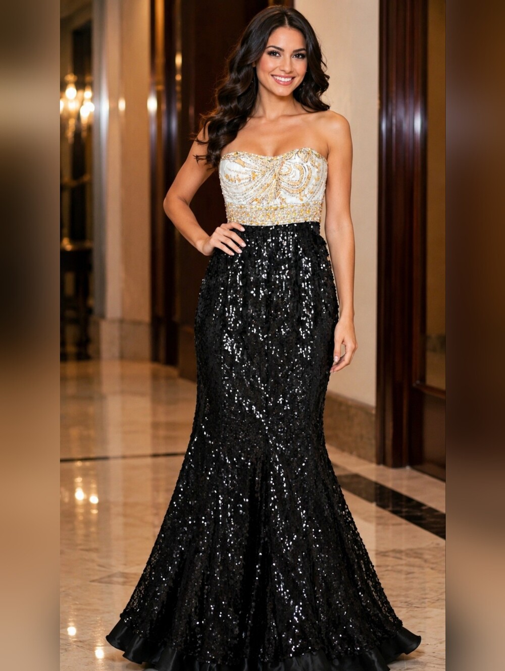 Tiffany Designs jewel formal evening gown